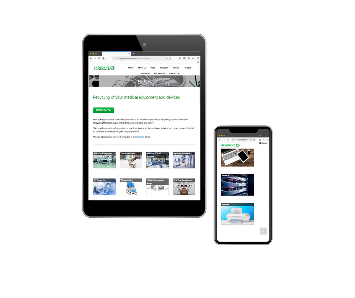 Gregorys Recycling web tablet and phone